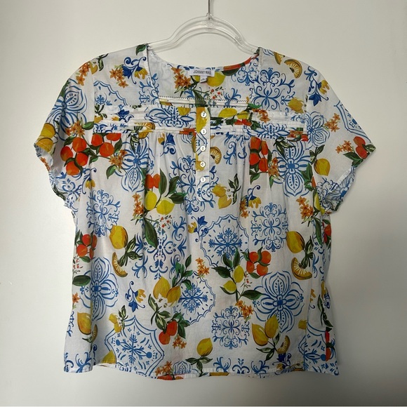 Johnny Was Lemon & Floral Print Lightweight Cotton Short Sleeve Sleep Shirt - Picture 3 of 12